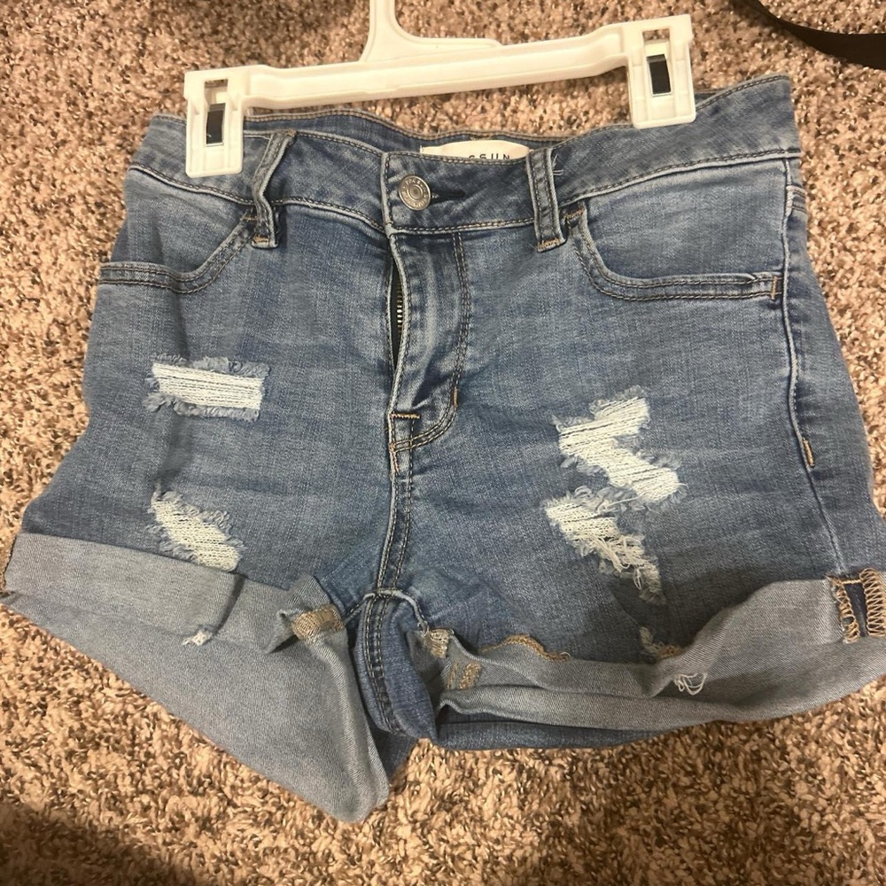 Denim Blue Distressed Women Shorts